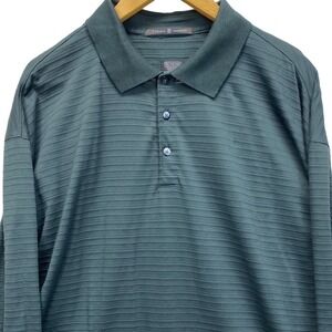 Nike Tiger Woods Long Sleeve Polo Mens XXL Green Dri-FIT Textured Stripe F6ETG